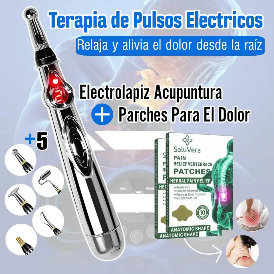 ELECTROLAPIZ DE ACUPUNTURA 5 EN 1 + PARCHES PARA EL DOLOR